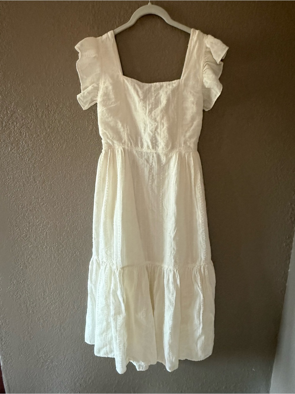 Madewell White Square Neck Tiered Midi Dress